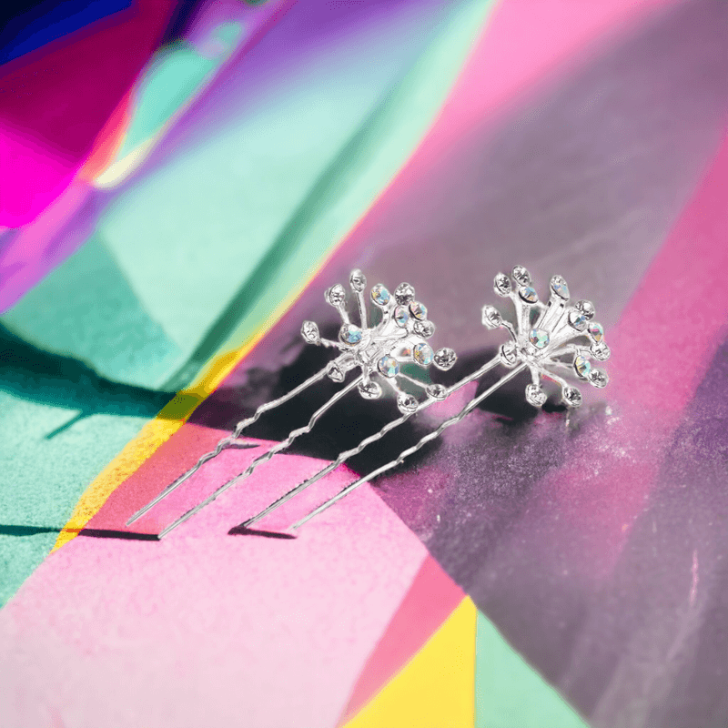 Fashion, accesorii si bijuterii - Femei - Accesorii femei - Accesorii pentru par femei - Set 2 ace pentru par cu strasuri, lungime 65 mm, diametru 20 mm, Argintiu - Infinity.ro