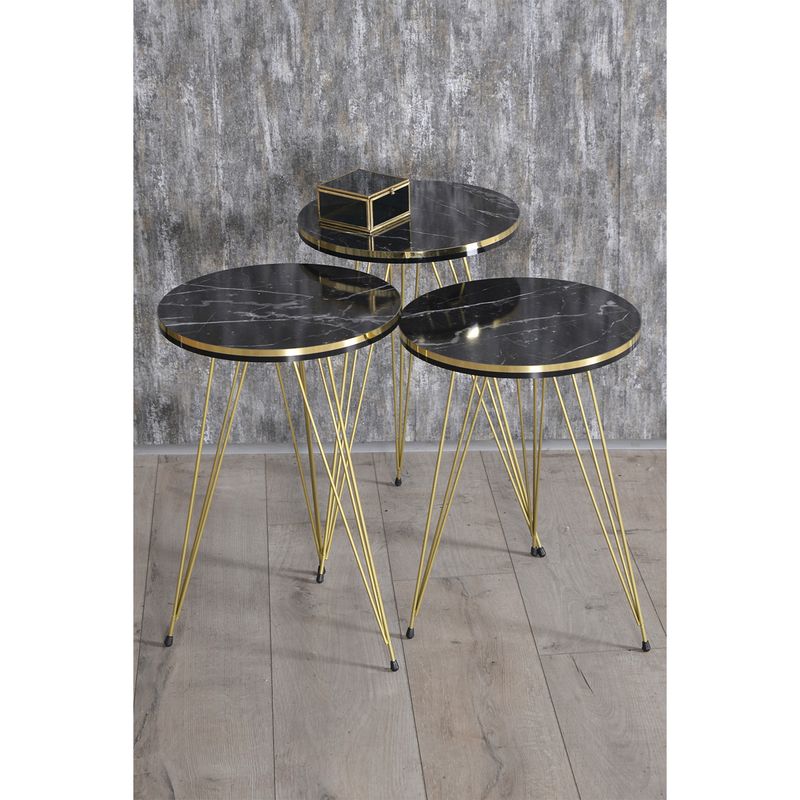 Casa si Gradina - Mobilier - Mese si birouri - Masute de cafea - Set 3 masute cafea ZIGON (Cod 2113), metal+pal, negru, EHA - Infinity.ro