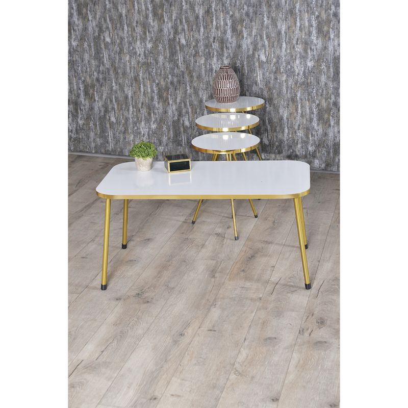 Casa si Gradina - Mobilier - Mese si birouri - Masute de cafea - Set 4 masute cafea Zigon, pal, alb lucios, EHA - Infinity.ro