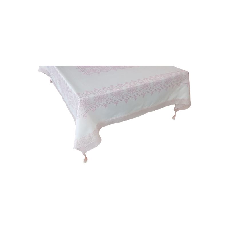 Casa si Gradina - Textile si covoare - Textile bucatarie - Fete de masa - Fata de masa cusuta cu motive traditional pentru 8-12 persoane, dimensiune 160 x 220 cm, Kanovice, alb cu roz - Infinity.ro