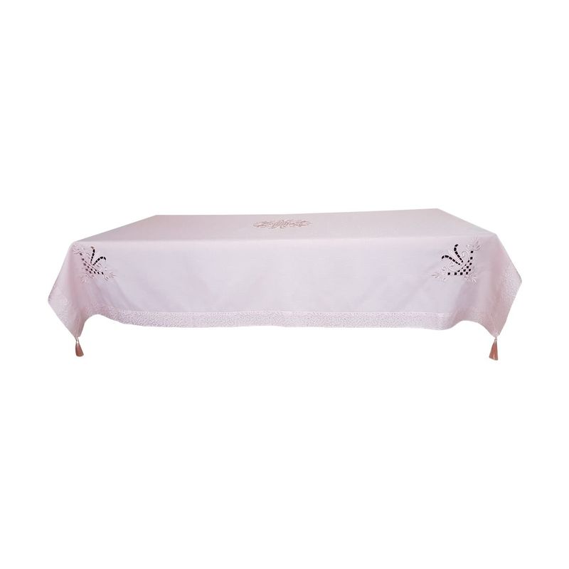 Casa si Gradina - Textile si covoare - Textile bucatarie - Fete de masa - Fata de masa brodata pentru 8-12 persoane, dimensiune 160 x 220 cm, Lale, roz - Infinity.ro