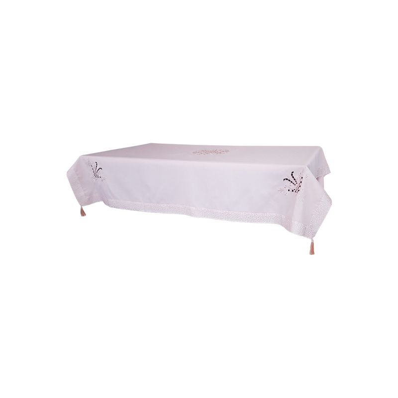 Casa si Gradina - Textile si covoare - Textile bucatarie - Fete de masa - Fata de masa brodata pentru 8-12 persoane, dimensiune 160 x 220 cm, Lale, roz - Infinity.ro