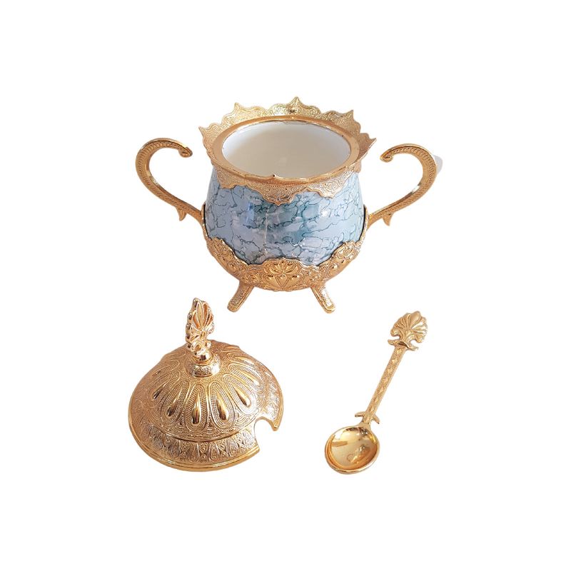 Casa si Gradina - Bucatarie si vesela - Cani si pahare - Sticle - Zaharnita deosebita cu capac si lingurita, Busem, 16x16 cm, auriu cu verde - Infinity.ro