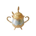 Casa si Gradina - Bucatarie si vesela - Vesela si tacamuri - Vesela pentru servire - Zaharnita deosebita cu capac si lingurita, Busem, 16x16 cm, auriu cu albastru - Infinity.ro