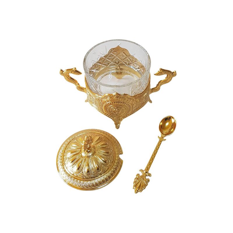 Casa si Gradina - Bucatarie si vesela - Vesela si tacamuri - Vesela pentru servire - Zaharnita din sticla elegant cu capac si lingurita, 200 ml, 10 x 14.5 cm, Busem - Argintiu - Infinity.ro