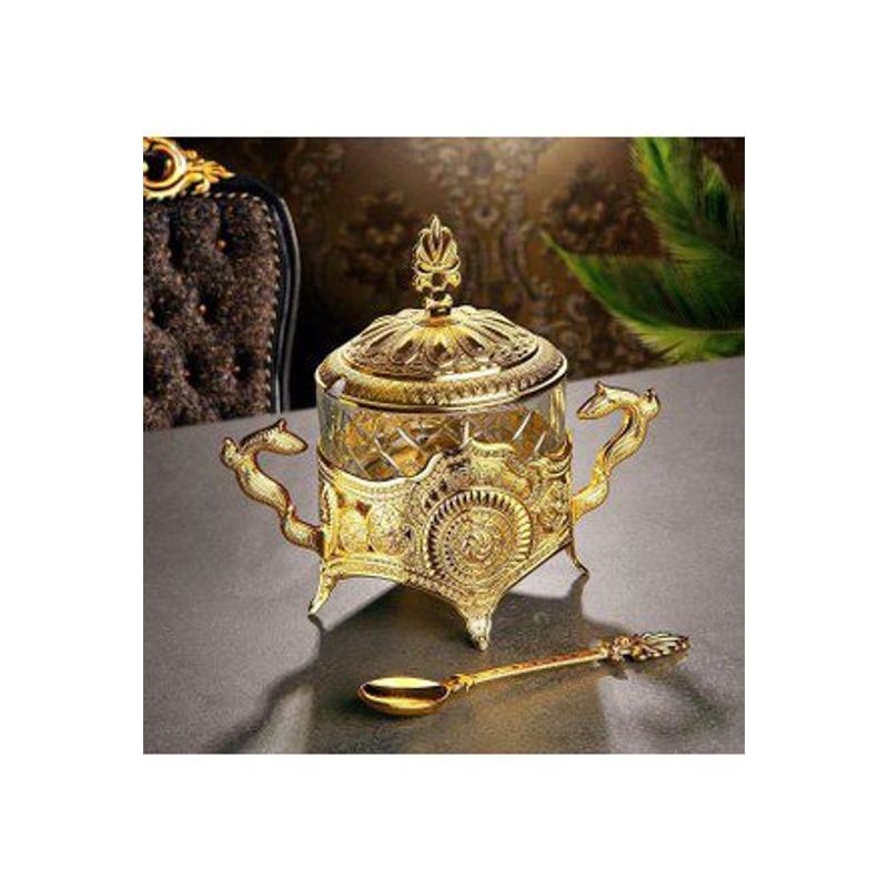 Casa si Gradina - Bucatarie si vesela - Vesela si tacamuri - Vesela pentru servire - Zaharnita din sticla elegant cu capac si lingurita, 200 ml, 10 x 14.5 cm, Busem - Argintiu - Infinity.ro