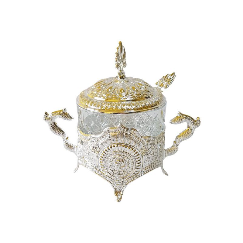 Casa si Gradina - Bucatarie si vesela - Vesela si tacamuri - Vesela pentru servire - Zaharnita din sticla elegant cu capac si lingurita, 200 ml, 10 x 14.5 cm, Busem - Argintiu - Infinity.ro