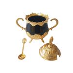 Casa si Gradina - Bucatarie si vesela - Vesela si tacamuri - Vesela pentru servire - Zaharnita deosebita cu capac si lingurita, Busem, 16x16 cm, auriu cu negru - Infinity.ro