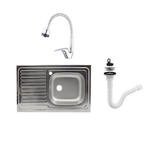 Casa si Gradina - Sanitare - Chiuveta bucatarie si accesorii - Chiuvete bucatarie - Set chiuveta masca inox+cuva dreapta, 80 x 50 cm + baterie lebada flexibila cu sifon de scurgere - Infinity.ro