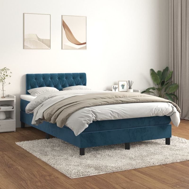 Casa si Gradina - Mobilier - Paturi si accesorii - Paturi - Pat box spring cu saltea, albastru inchis, 120x200 cm, catifea - Infinity.ro