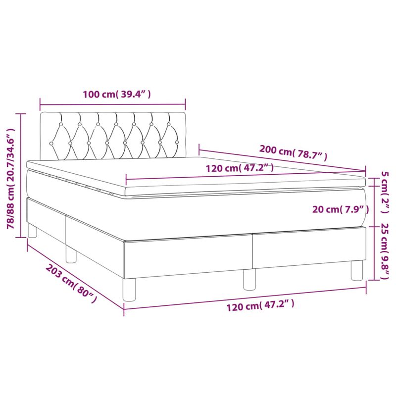 Casa si Gradina - Mobilier - Paturi si accesorii - Paturi - Pat box spring cu saltea, albastru inchis, 120x200 cm, catifea - Infinity.ro