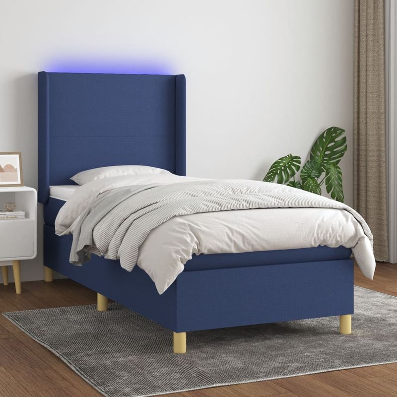 Casa si Gradina - Mobilier - Paturi si accesorii - Paturi - Pat cu arcuri, saltea si LED, albastru, 80x200 cm, textil - Infinity.ro