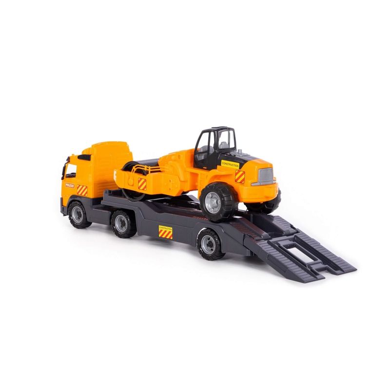 Jucarii, Copii si Bebe - Jucarii si jocuri - Vehicule si jucarii cu telecomanda - Utilaje constructie de jucarie - Trailer+cilindru asfalt - Volvo PowerTruck, 89 x 19 x 25 cm, Wader - Infinity.ro