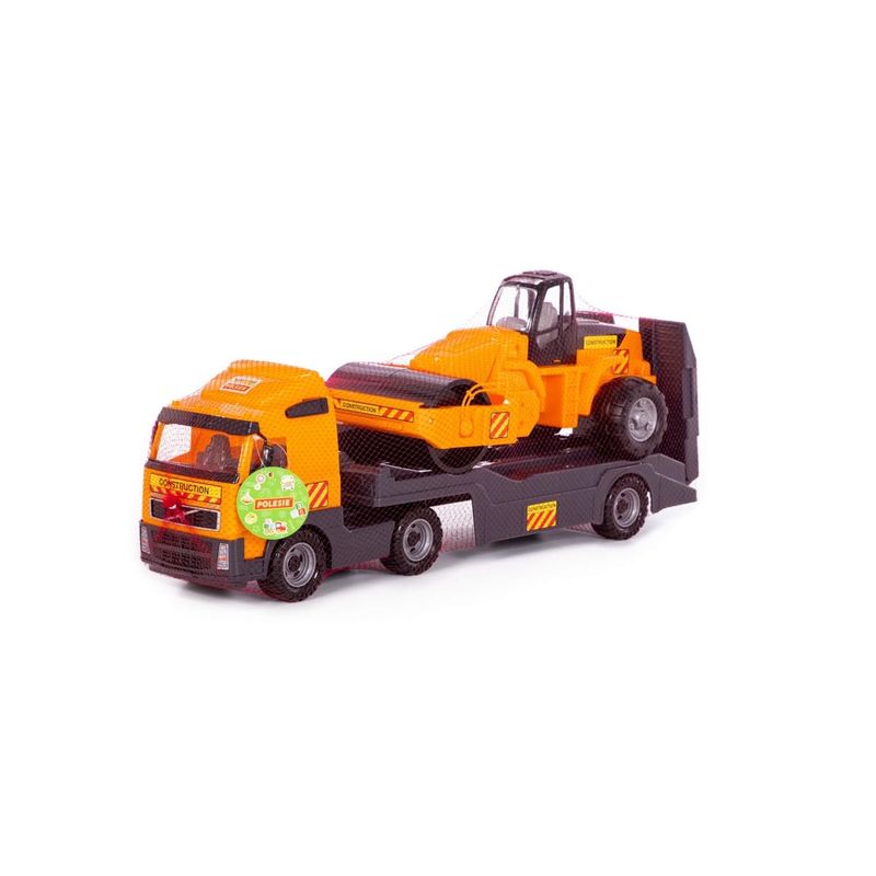 Jucarii, Copii si Bebe - Jucarii si jocuri - Vehicule si jucarii cu telecomanda - Utilaje constructie de jucarie - Trailer+cilindru asfalt - Volvo PowerTruck, 89 x 19 x 25 cm, Wader - Infinity.ro