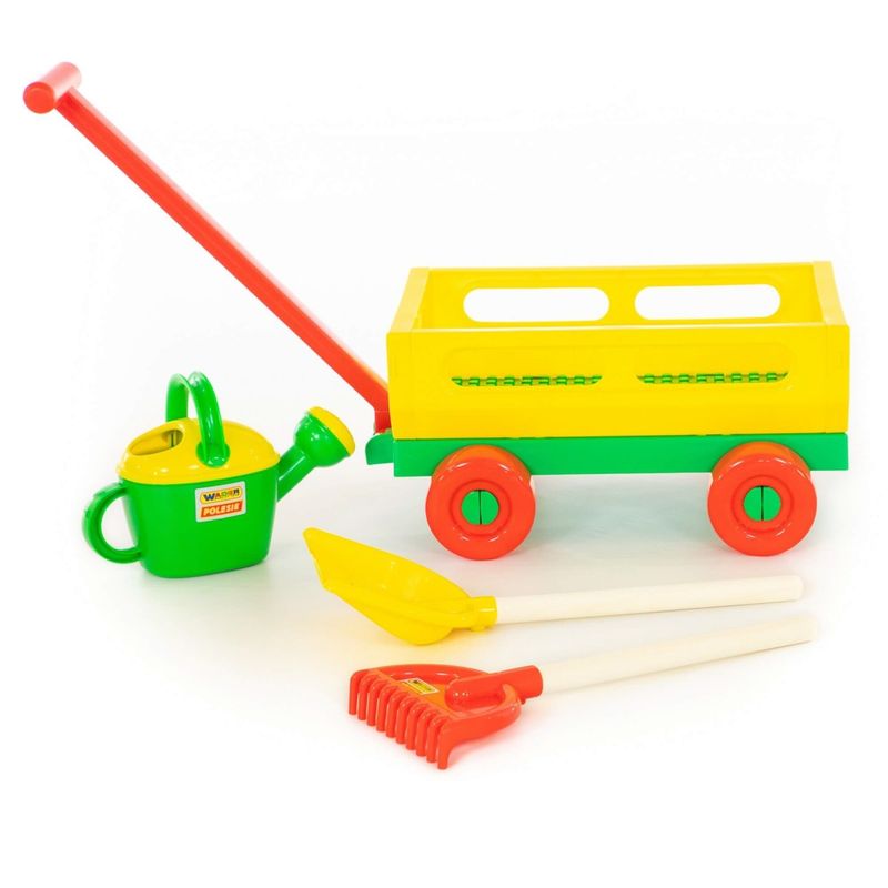 Jucarii, Copii si Bebe - Jucarii si jocuri - Papusi si accesorii - Carucioare papusi si accesorii - Carucior+lopata, grebla si stropitoare, 43 x 29 x 21 cm, Wader - Infinity.ro