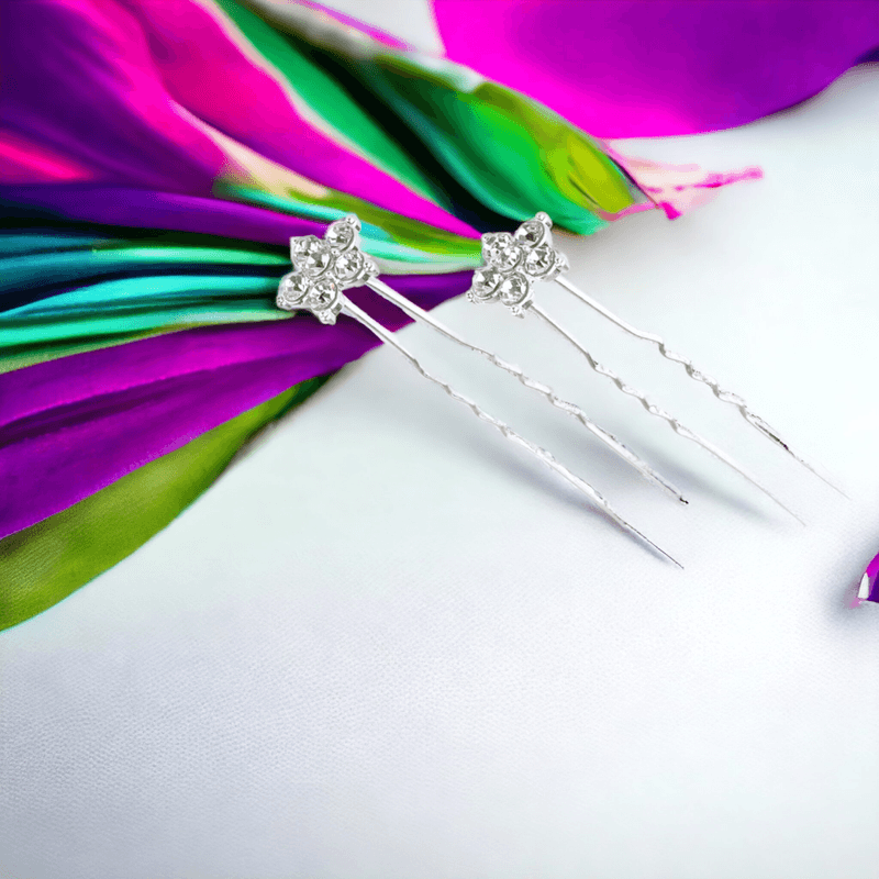 Fashion, accesorii si bijuterii - Femei - Accesorii femei - Accesorii pentru par femei - Set 2 ace pentru par cu strasuri, lungime 65 mm, diametru 11 mm, Argintiu - Infinity.ro