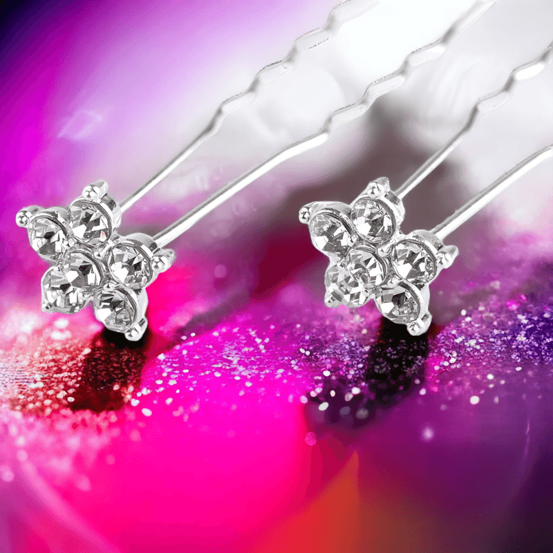 Fashion, accesorii si bijuterii - Femei - Accesorii femei - Accesorii pentru par femei - Set 2 ace pentru par cu strasuri, lungime 65 mm, diametru 11 mm, Argintiu - Infinity.ro