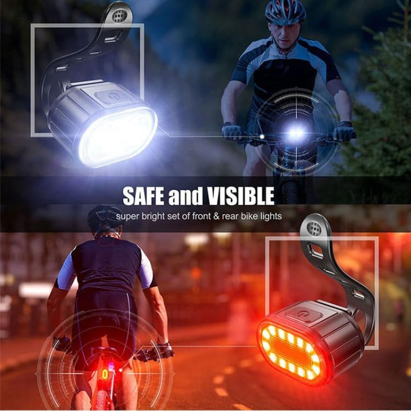 Sport si Outdoor - Ciclism - Accesorii pentru biciclete - Lumini biciclete - Set Lumini Bicicleta, Far si Stop LED,Negru - Negru - Infinity.ro