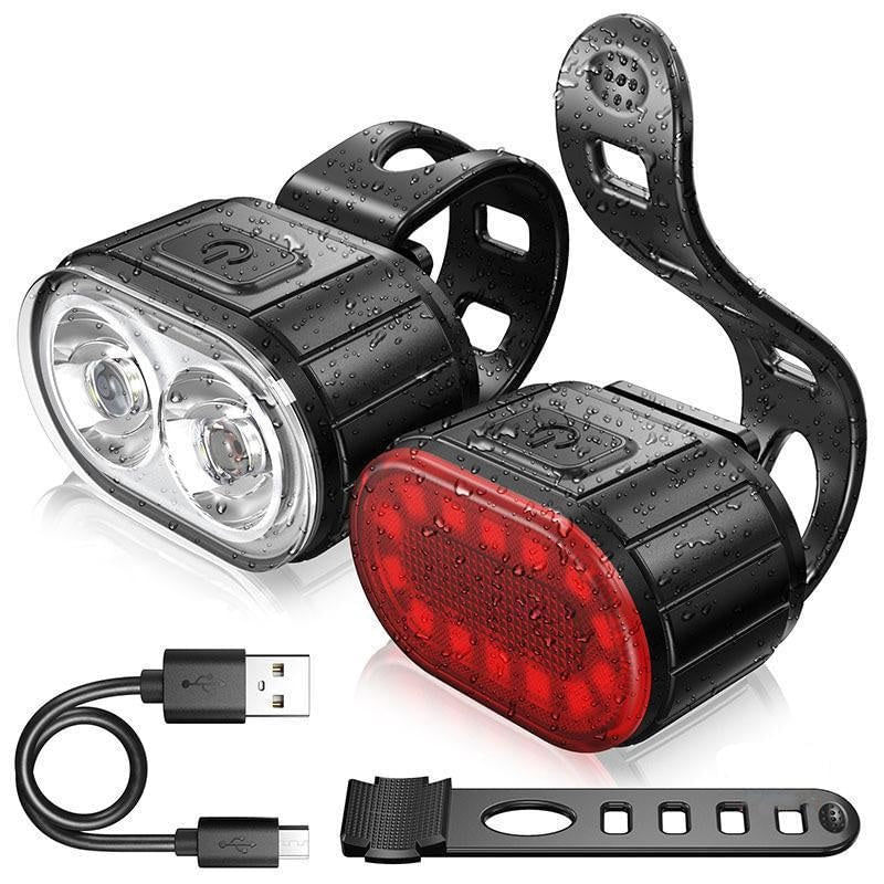 Sport si Outdoor - Ciclism - Accesorii pentru biciclete - Lumini biciclete - Set Lumini Bicicleta, Far si Stop LED,Negru - Negru - Infinity.ro