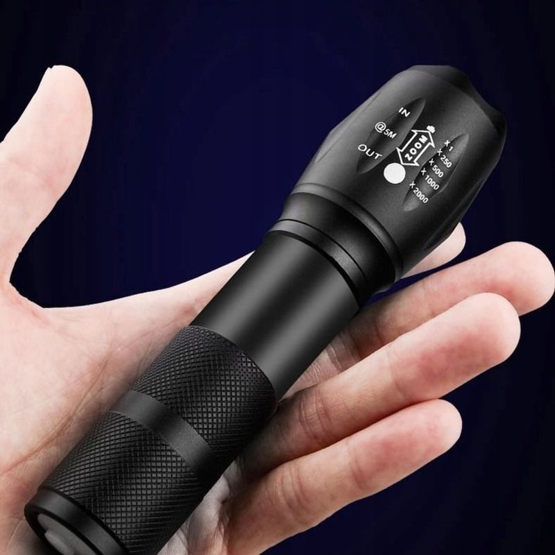 Sport si Outdoor - Camping - Articole solare camping - Lampi si lanterne camping - Set 4 Lanterne Tactice LED, Reincarcabile USB, Focus Ajustabil - Negru - Infinity.ro