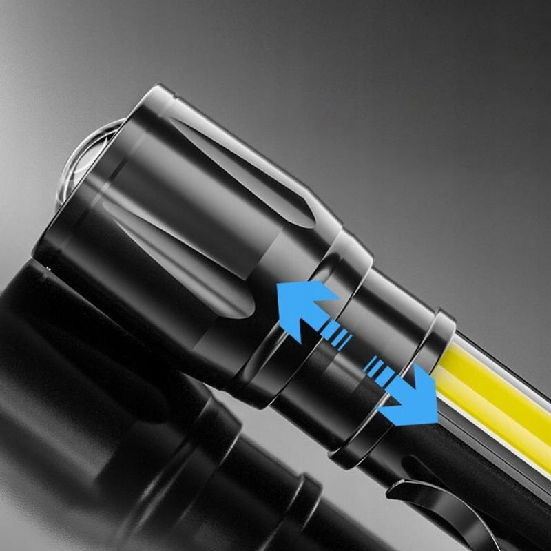 Sport si Outdoor - Camping - Articole solare camping - Lampi si lanterne camping - Set 4 Lanterne Tactice LED, Reincarcabile USB, Focus Ajustabil - Negru - Infinity.ro