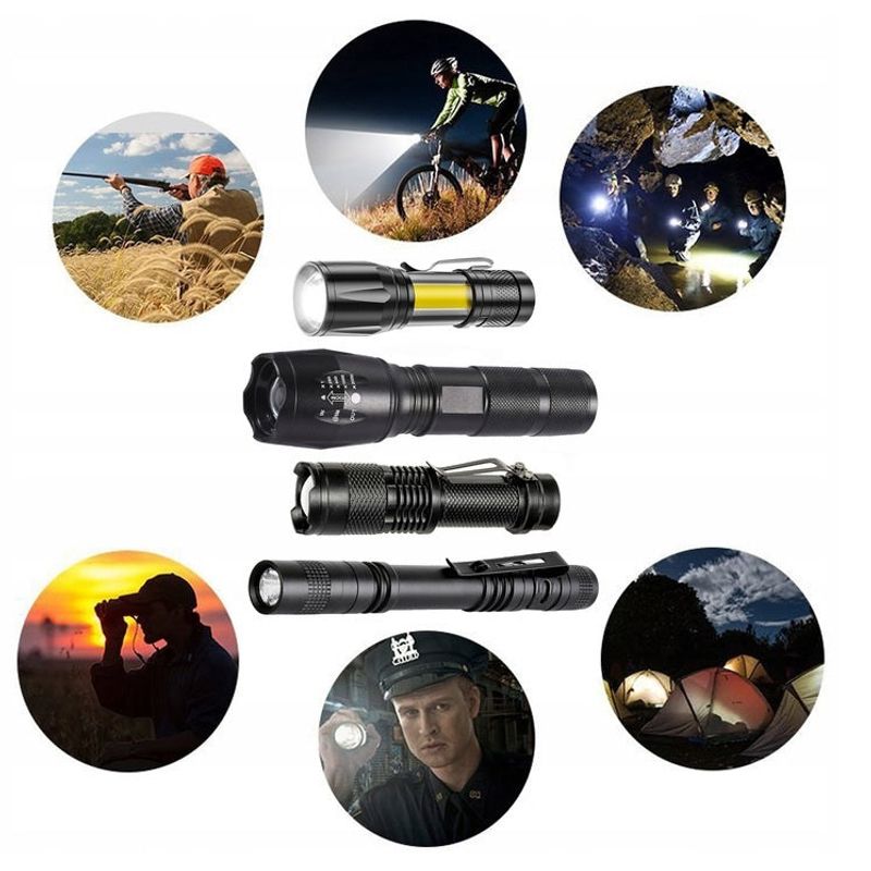 Sport si Outdoor - Camping - Articole solare camping - Lampi si lanterne camping - Set 4 Lanterne Tactice LED, Reincarcabile USB, Focus Ajustabil - Negru - Infinity.ro