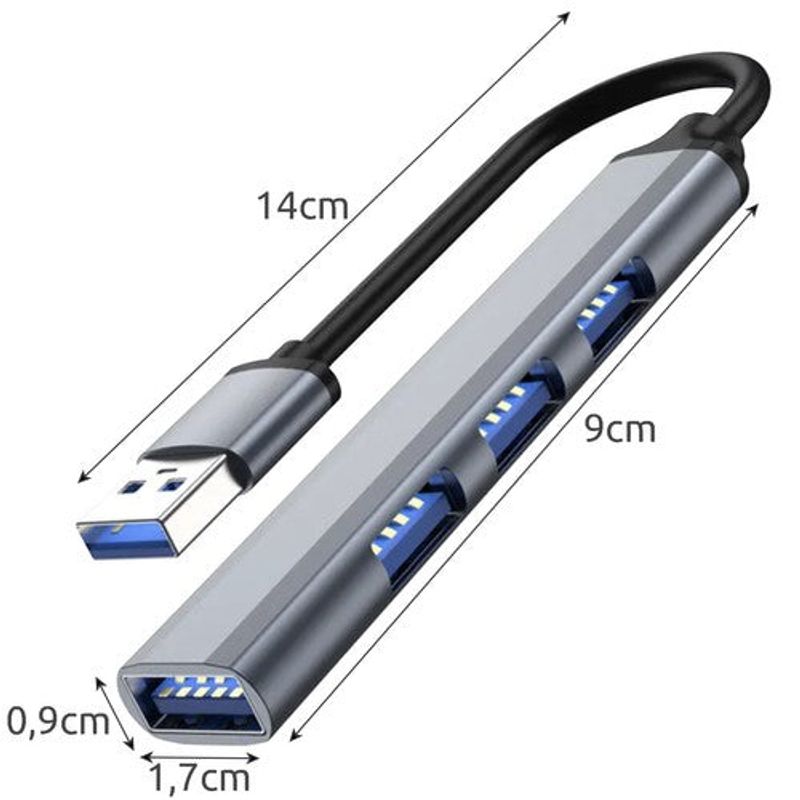 PC, gaming si accesorii - Retelistica - Hub-uri - Hub USB cu 4 port-uri,Corp din aluminiu,Gri - Argintiu - Infinity.ro
