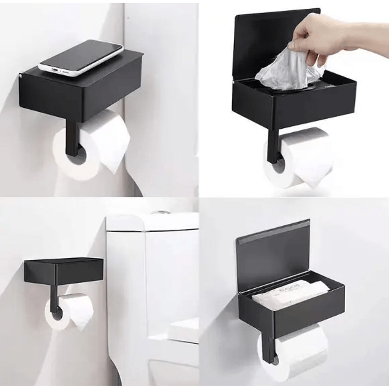 Casa si Gradina - Sanitare - Suporturi si accesorii baie - Suporturi baie - Suport hartie igienica cu raft depozitare servetele umede si raft pentru telefon - 14.5 x 20.5 x 12 cm - Infinity.ro