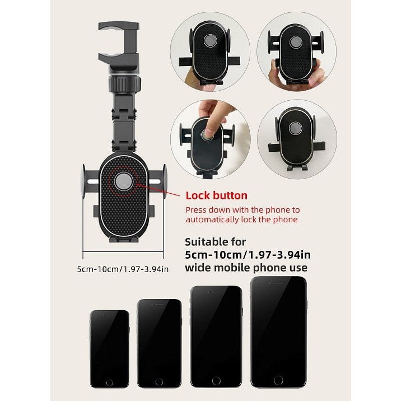 Laptop, Telefoane si Tablete - Telefoane mobile si accesorii - Accesorii Telefoane - Alte accesorii telefoane - Suport auto pentru telefon cu prindere la oglinda retrovizoare 360 grade - Negru - Infinity.ro