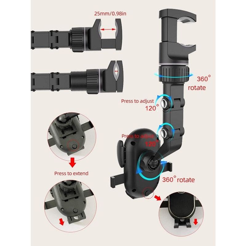 Laptop, Telefoane si Tablete - Telefoane mobile si accesorii - Accesorii Telefoane - Alte accesorii telefoane - Suport auto pentru telefon cu prindere la oglinda retrovizoare 360 grade - Negru - Infinity.ro