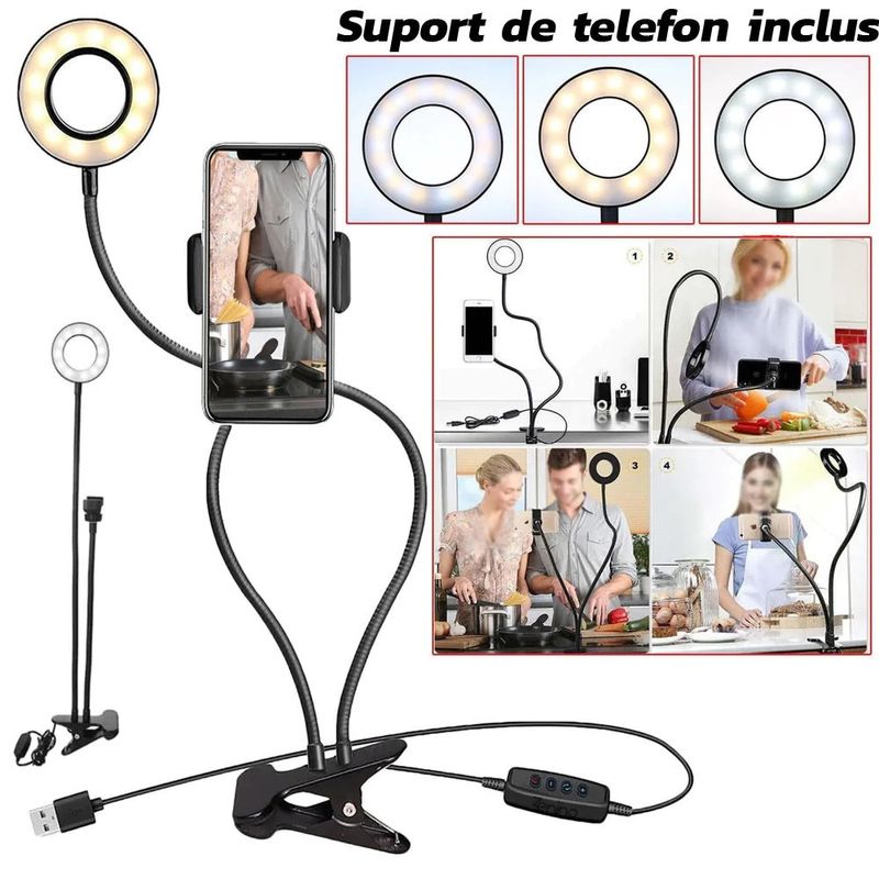 Casa si Gradina - Corpuri si surse de iluminat - Veioze si lampi - Veioze - Lampa de birou LED Selfie Ring Profesionala cu Telecomanda - Negru - Infinity.ro