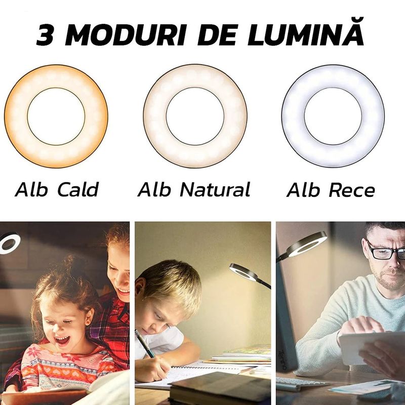 Casa si Gradina - Corpuri si surse de iluminat - Veioze si lampi - Veioze - Lampa de birou LED Selfie Ring Profesionala cu Telecomanda - Negru - Infinity.ro