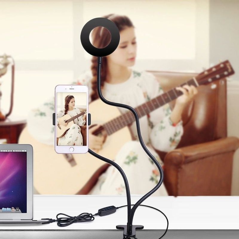 Casa si Gradina - Corpuri si surse de iluminat - Veioze si lampi - Veioze - Lampa de birou LED Selfie Ring Profesionala cu Telecomanda - Negru - Infinity.ro