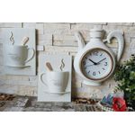 Casa si Gradina - Decoratiuni - Ceasuri - Ceas perete bucatarie, din 3 piese, ceainic si cesti, vintage, bej/crem - Infinity.ro