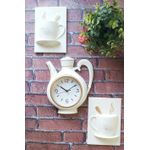 Casa si Gradina - Decoratiuni - Ceasuri - Ceas perete bucatarie, din 3 piese, ceainic si cesti, vintage, bej/crem - Infinity.ro