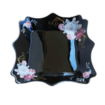 Casa si Gradina - Bucatarie si vesela - Vesela si tacamuri - Farfurii si boluri - Set 6 farfurii, negre, opal, adanci, patrate, adanci, 20cm, decor floral trandafiri - Infinity.ro