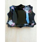 Casa si Gradina - Bucatarie si vesela - Vesela si tacamuri - Farfurii si boluri - Set 6 farfurii, negre, opal, adanci, patrate, adanci, 20cm, decor floral trandafiri - Infinity.ro