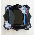 Casa si Gradina - Bucatarie si vesela - Vesela si tacamuri - Farfurii si boluri - Set 6 farfurii, negre, opal, adanci, patrate, adanci, 20cm, decor floral trandafiri - Infinity.ro