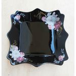 Casa si Gradina - Corpuri si surse de iluminat - Plafoniere, aplice si spoturi - Set 6 farfurii, negre, opal, adanci, patrate, adanci, 20cm, decor floral trandafiri - Infinity.ro