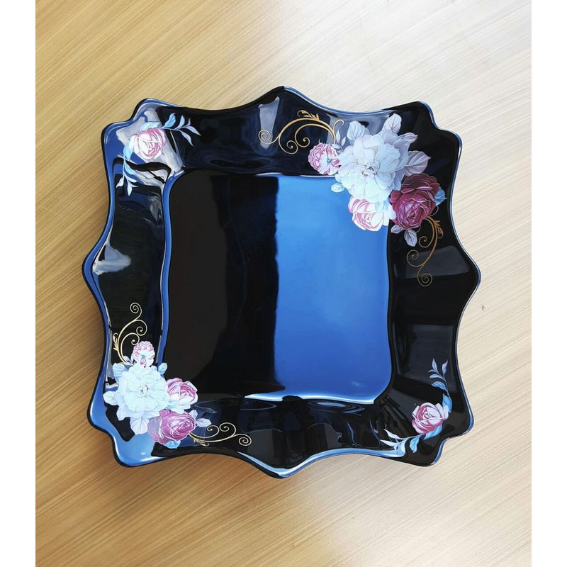 Casa si Gradina - Corpuri si surse de iluminat - Plafoniere, aplice si spoturi - Set 6 farfurii, negre, opal, adanci, patrate, adanci, 20cm, decor floral trandafiri - Infinity.ro