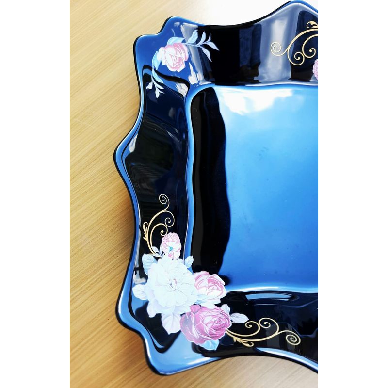 Casa si Gradina - Bucatarie si vesela - Vesela si tacamuri - Farfurii si boluri - Set 6 farfurii, negre, opal, adanci, patrate, adanci, 20cm, decor floral trandafiri - Infinity.ro