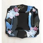 Casa si Gradina - Corpuri si surse de iluminat - Plafoniere, aplice si spoturi - Set 6 farfurii, negre, intinse mari, patrate, opal, adanci, 25cm, decor floral trandafiri - Infinity.ro