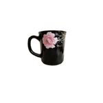 Casa si Gradina - Bucatarie si vesela - Cani si pahare - Cani si cesti - Cana neagra, opal, adanca, 290ml, decor floral roz - Infinity.ro