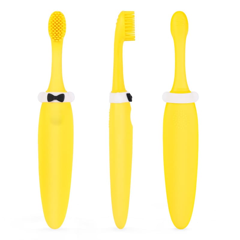 Ingrijire personala si Cosmetice - Igiena dentara - Periute de dinti clasice - Periuta de dinti, din silicon, pentru copii, model cu papion, BPA free, galben - Infinity.ro