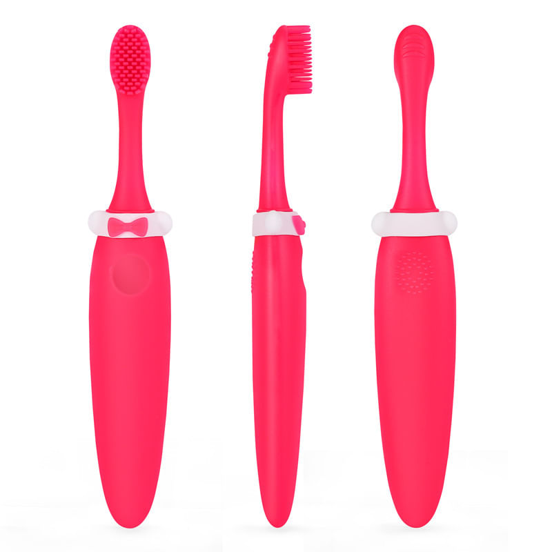 Ingrijire personala si Cosmetice - Igiena dentara - Periute de dinti clasice - Periuta de dinti, din silicon, pentru copii, model cu papion, BPA free, rosu - Infinity.ro