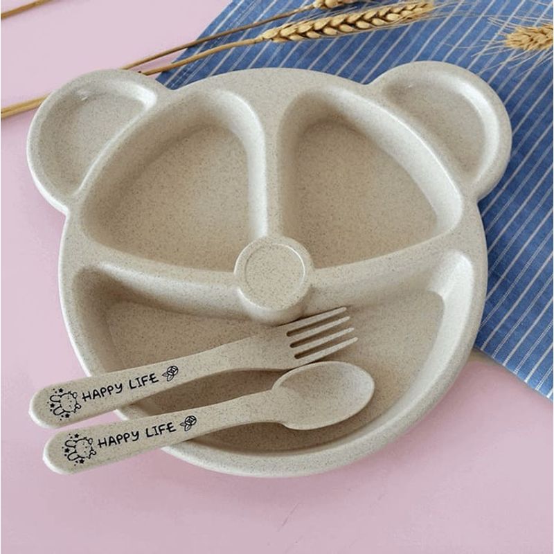 Jucarii, Copii si Bebe - Hrana si alaptare - Biberoane, suzete si accesorii hranire - Articole hranire bebelusi - Set de masa pentru copii, din fibre organice, fara BPA, crem, Ursulet - Infinity.ro