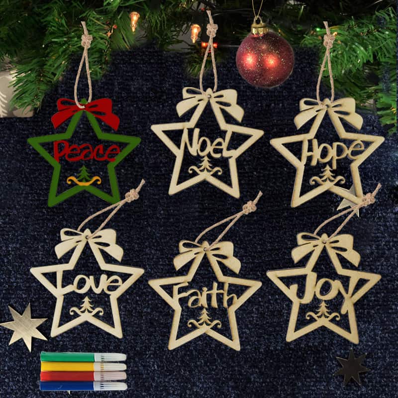 Casa si Gradina - Decoratiuni - Decoratiuni de sezon - Decoratiuni Craciun din Lemn, set 6 bucati, steluta - Infinity.ro