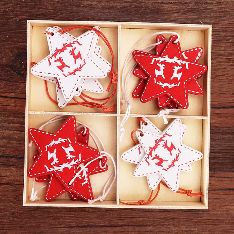 Casa si Gradina - Decoratiuni - Decoratiuni de sezon - Set decoratiuni pentru Craciun, din lemn, 12 piese, Steluta - Infinity.ro