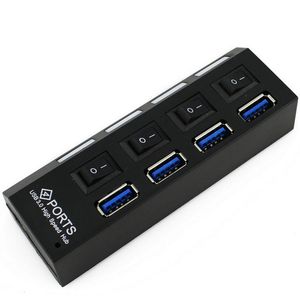USB hub 3.0, 4 porturi, led albastru, hi-speed, negru