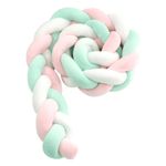 Casa si Gradina - Textile si covoare - Lenjerii de pat - Protectie saltea - Protectie laterala patut bebe, bumper impletit pufos 210 cm, alb/roz/verde - Infinity.ro
